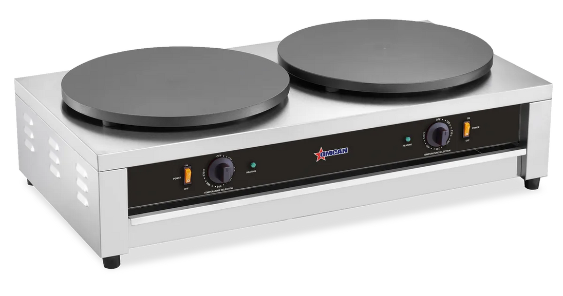 Omcan CE-CN-0400D double electric crepe maker with two 16 inch cast iron plates