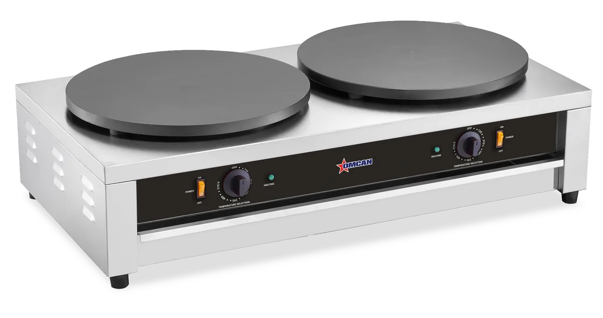 Omcan CE-CN-0400D double electric crepe maker with two 16 inch cast iron plates