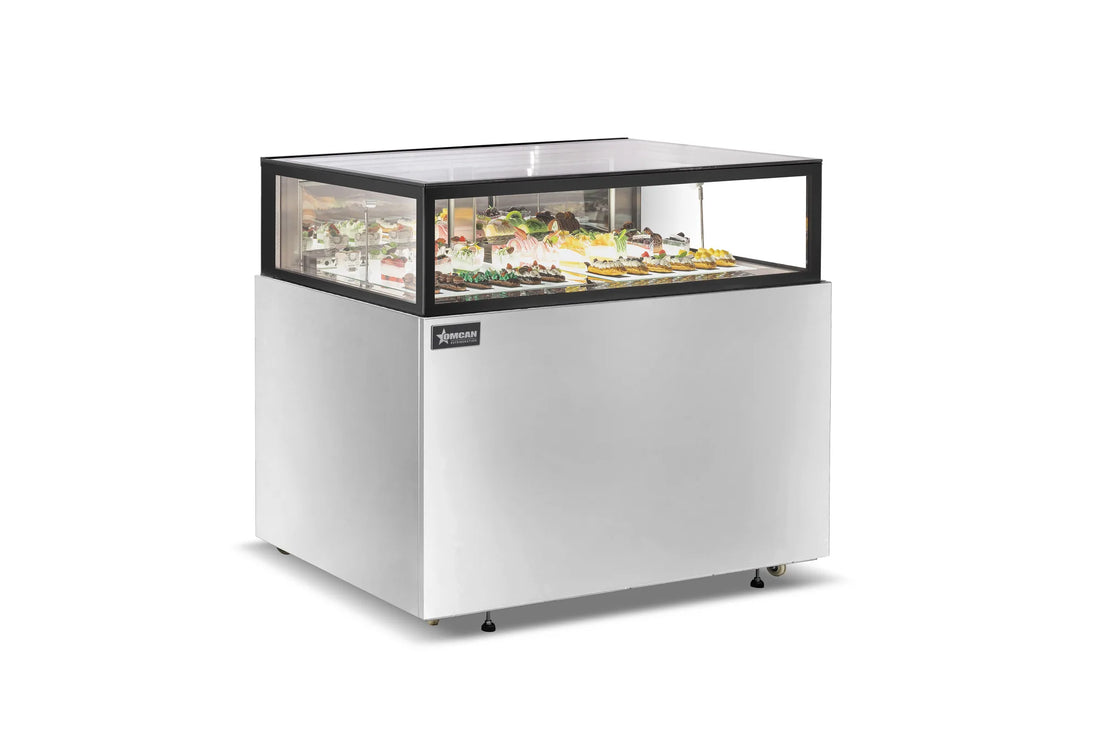 Omcan RE-CN-0048 48 inch flat top refrigerated showcase in stainless steel