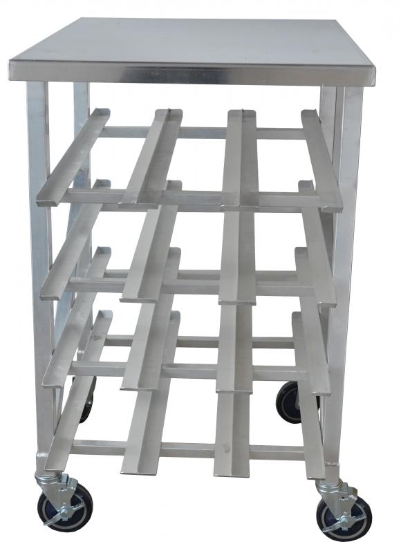 Omcan 27770 four layer mobile can rack with aluminum top table and casters