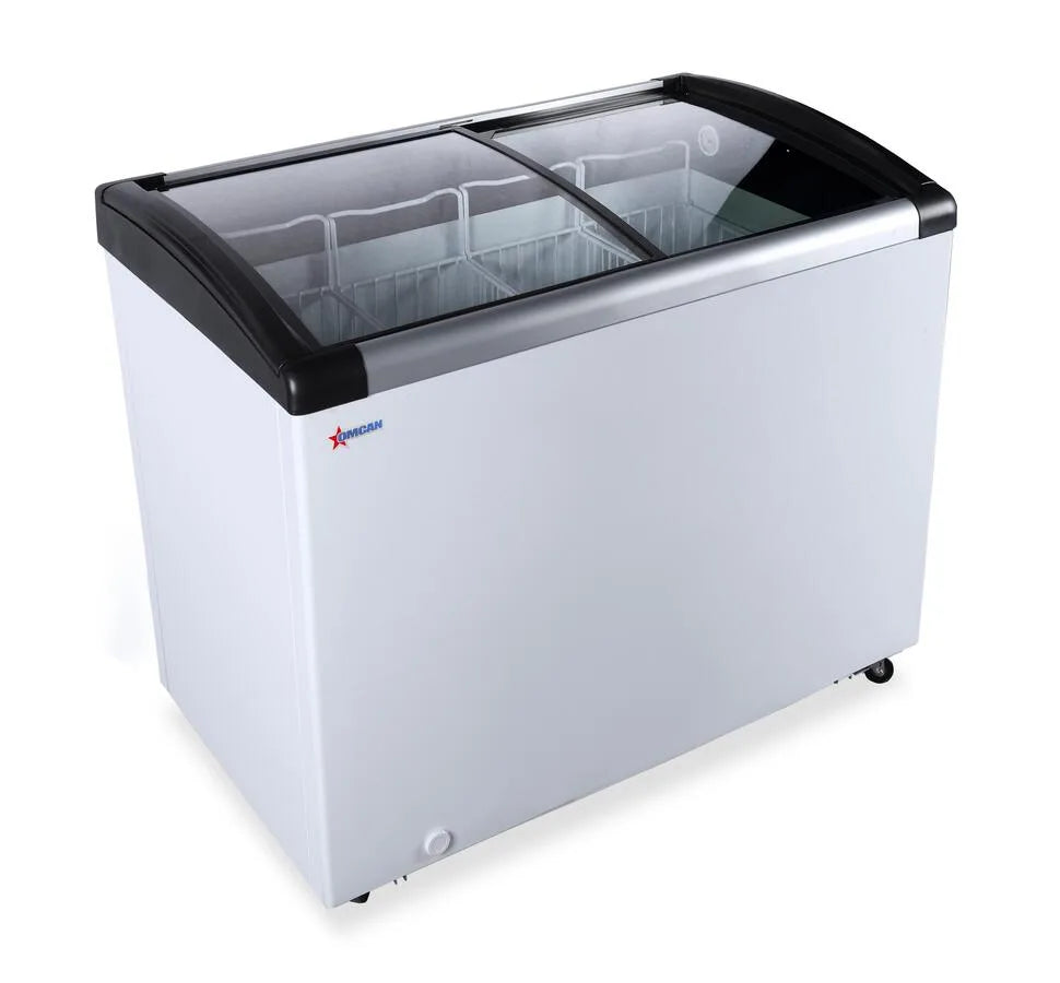 Omcan FR-CN-0266 44 inch two door ice cream display chest freezer with curved glass top