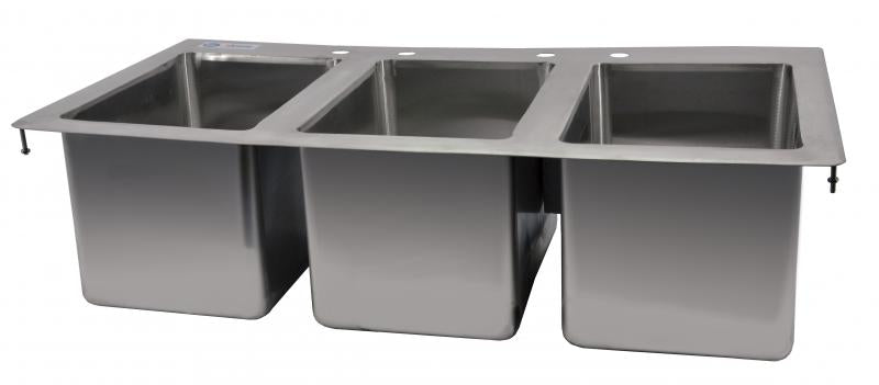 Omcan 39783 stainless steel three tub drop in sink with flat top