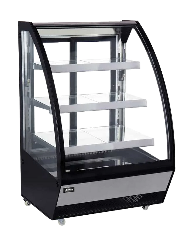 Omcan RS-CN-0460 36 inch black curved glass refrigerated floor showcase