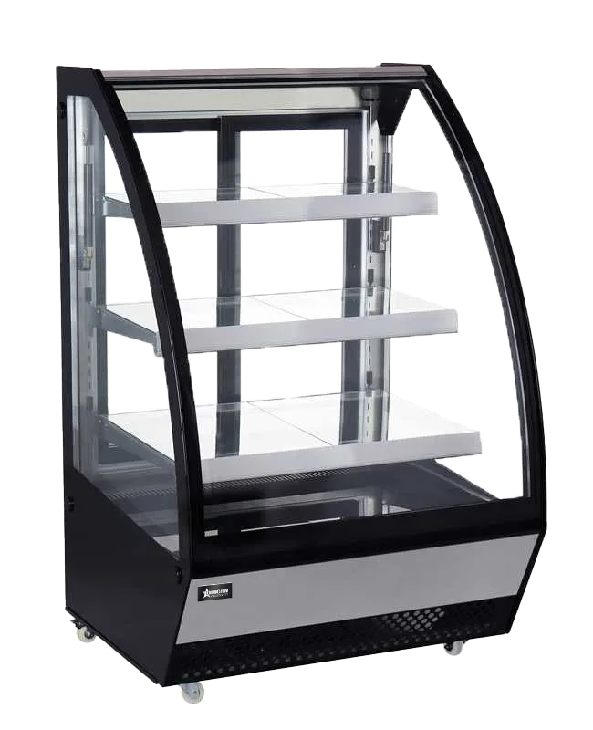 Omcan RS-CN-0460 36 inch black curved glass refrigerated floor showcase