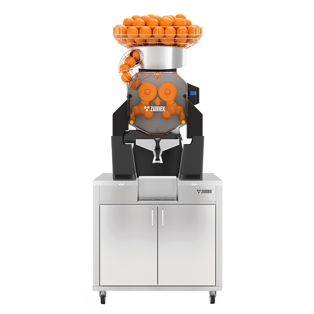 Zumex Speed Up All-in-One Wide citrus juicer on mirror finish podium