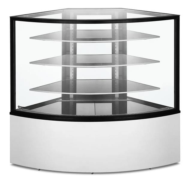 Omcan RS-CN-0351-C 59 inch refrigerated corner floor glass display case