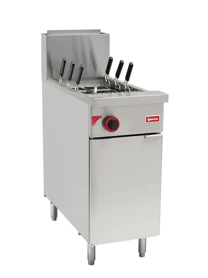 Omcan CE-CN-0011-NG natural gas floor model pasta cooker with six baskets
