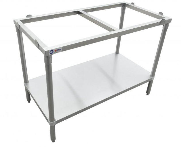 Omcan 41278 30 x 60 inch stainless steel solid poly top table frame with undershelf