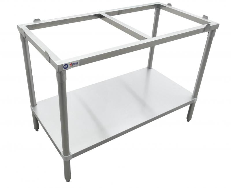 Omcan 41278 30 x 60 inch stainless steel solid poly top table frame with undershelf