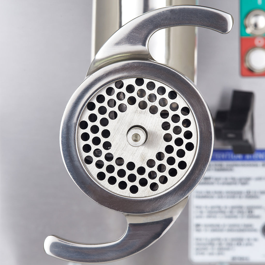 Pro-Cut KG-12-SS Meat Grinder Electric #12 Hub — close-up of the grinder plate and head