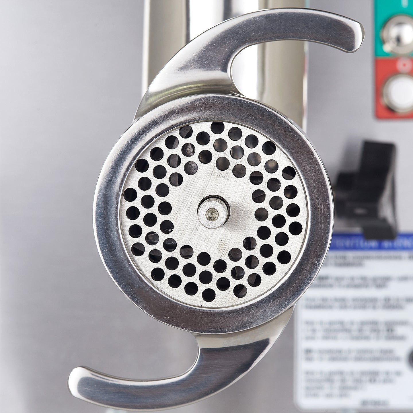 Pro-Cut KG-12-SS Meat Grinder Electric #12 Hub — close-up of the grinder plate and head