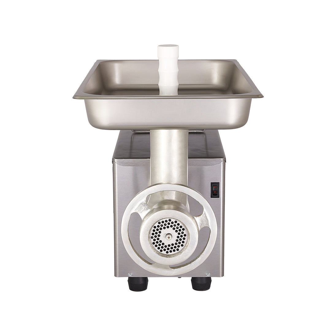 Pro-Cut KG-12-FS Meat Grinder Electric #12 Hub — front view showing grinder head and feed pan