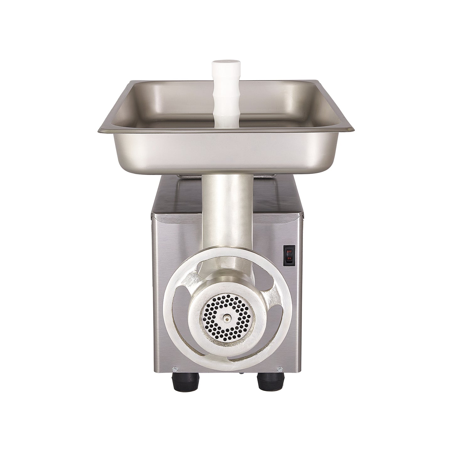 Pro-Cut KG-12-FS Meat Grinder Electric #12 Hub — front view showing grinder head and feed pan
