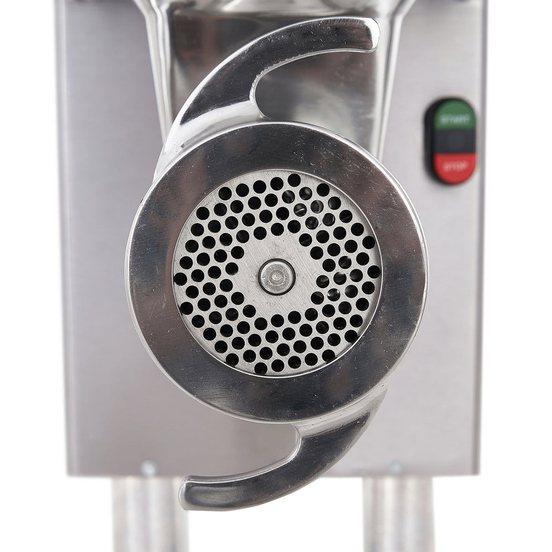 Pro-Cut KG-22W-SS Meat Grinder Electric #22 Hub — close-up of the grinder plate and controls