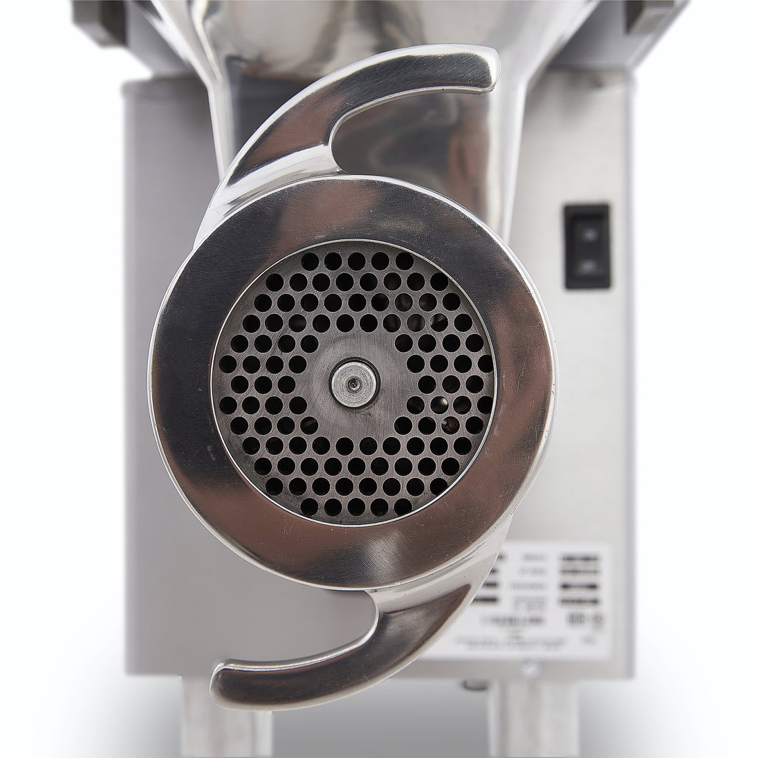 Pro-Cut KG-22W-XP-SS Meat Grinder Electric #22 Hub — close-up of the grinder plate