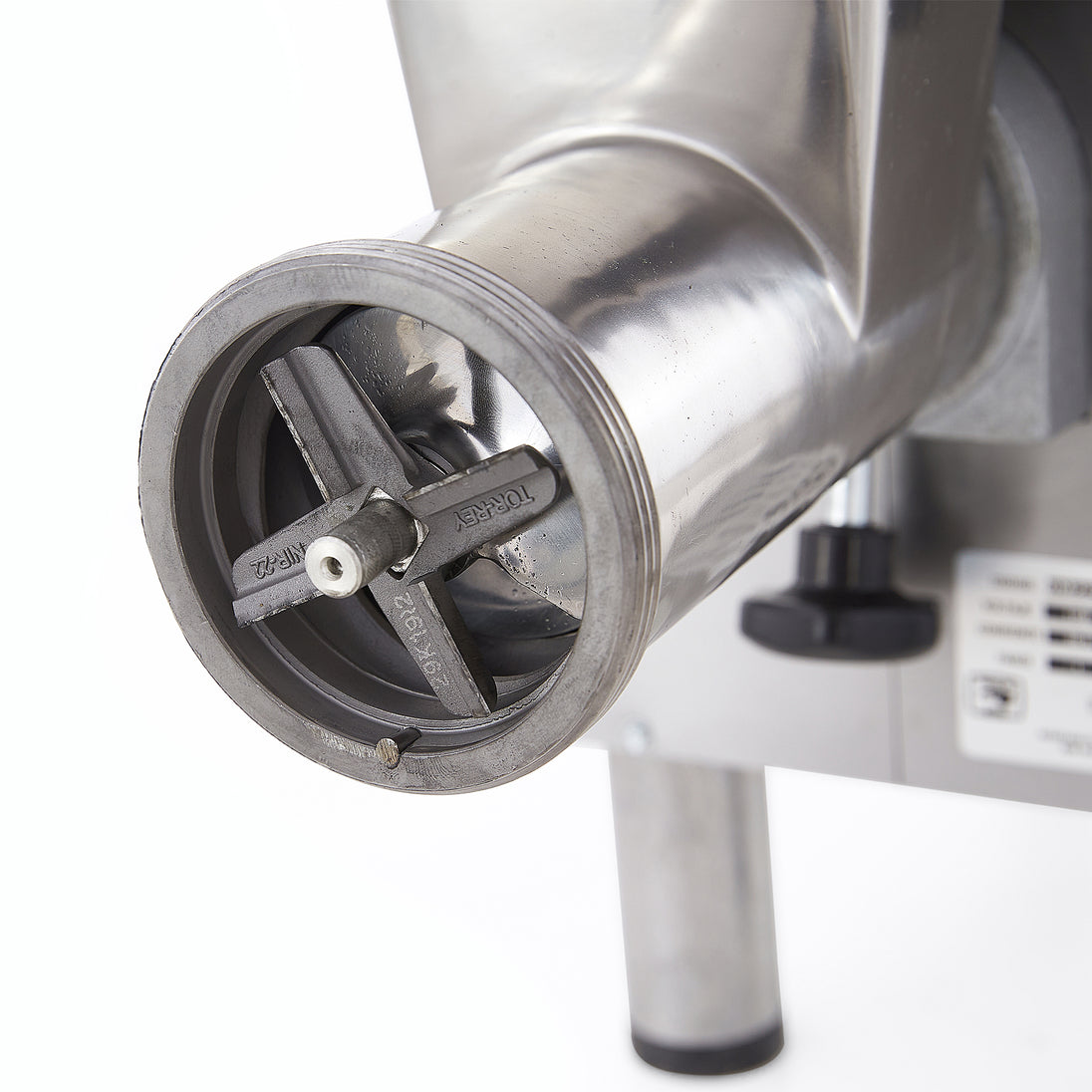 Pro-Cut KG-22W-XP-SS Meat Grinder Electric #22 Hub — close-up of the grinder cylinder and auger