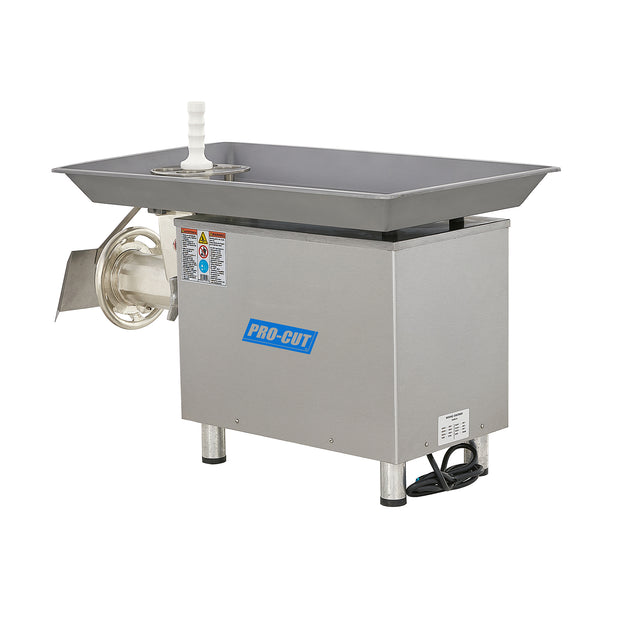 Pro-Cut KG-32-MP Meat Grinder Electric #32 Hub — right side view with feed pan