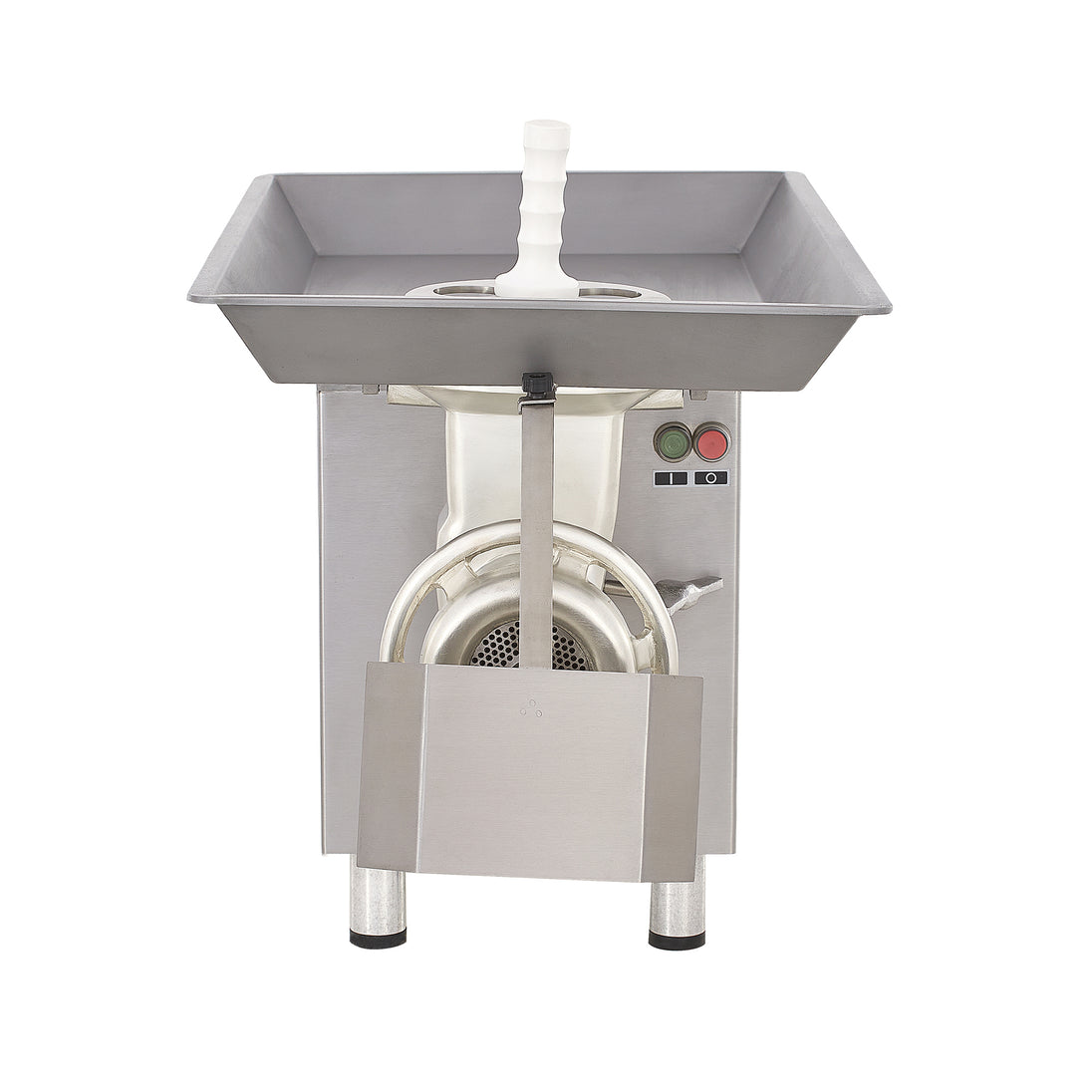Pro-Cut KG-32 Meat Grinder Electric #32 Hub — front three-quarter view with feed pan
