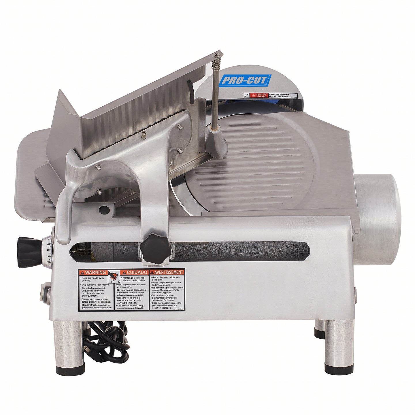 Pro-Cut KMS-12 Meat Slicer Manual 45° Angled Gravity Feed — front three-quarter view showing blade and carriage