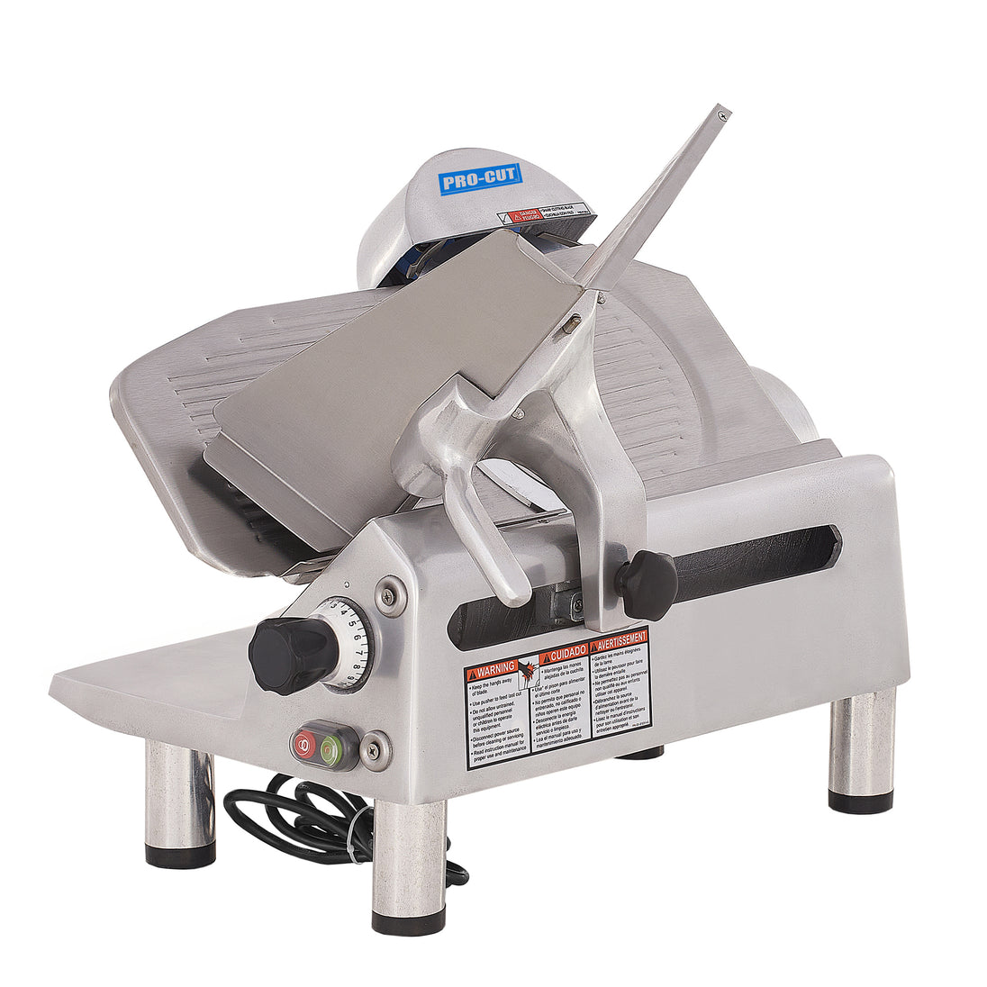 Pro-Cut KMS-12 Meat Slicer Manual 45° Angled Gravity Feed — right side view showing motor housing