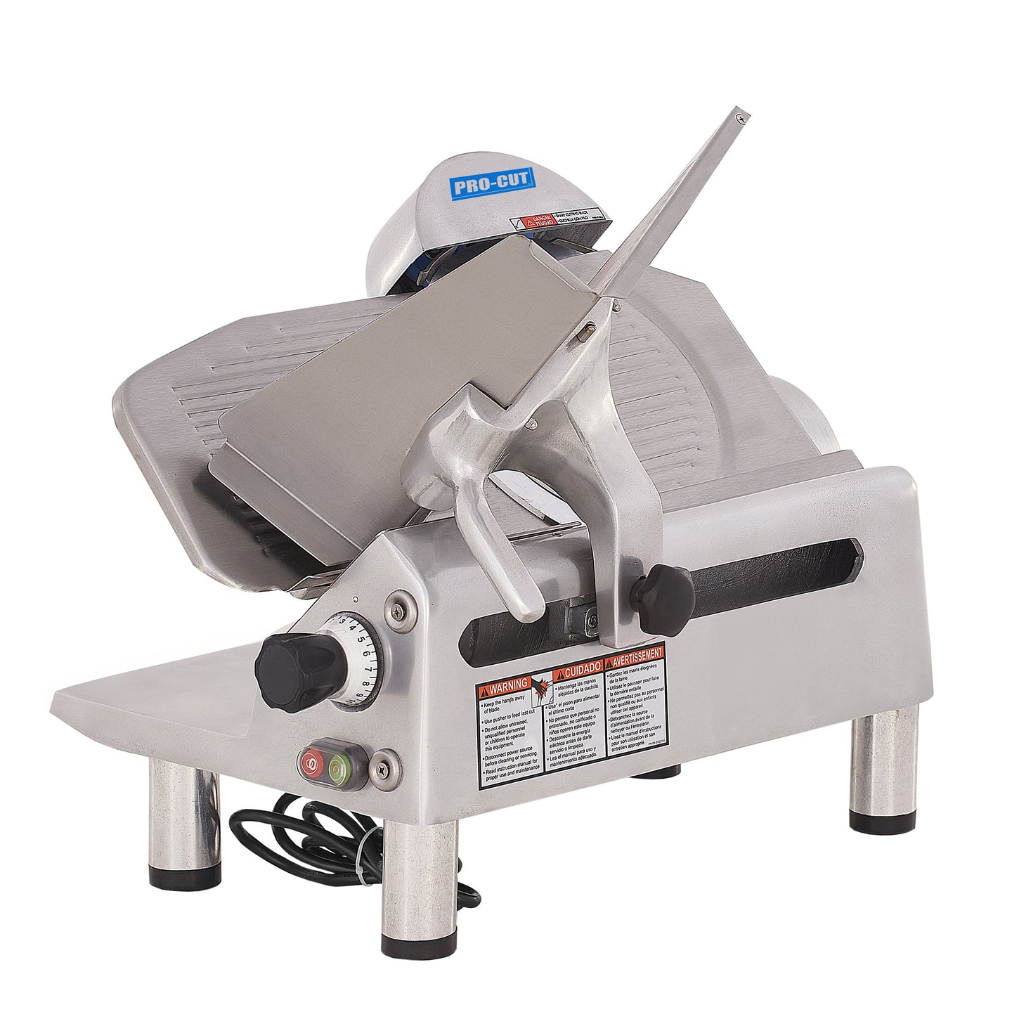 Pro-Cut KMS-12 Meat Slicer Manual 45° Angled Gravity Feed — right side view showing motor housing