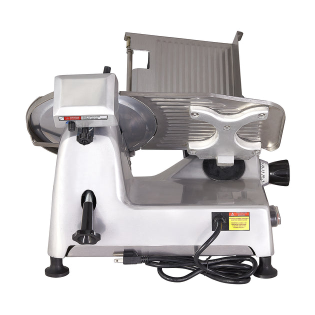 Pro-Cut KDS-10 Meat Slicer Manual 45° Angled Gravity Feed — left side view showing carriage and motor housing