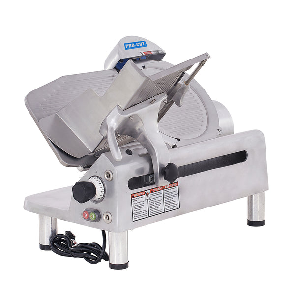 Pro-Cut KMS-13 Meat Slicer Manual 45° Angled Gravity Feed — front three-quarter view showing blade and carriage