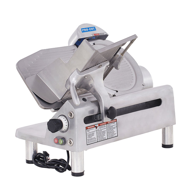 Pro-Cut KMS-13 Meat Slicer Manual 45° Angled Gravity Feed — front three-quarter view showing blade and carriage