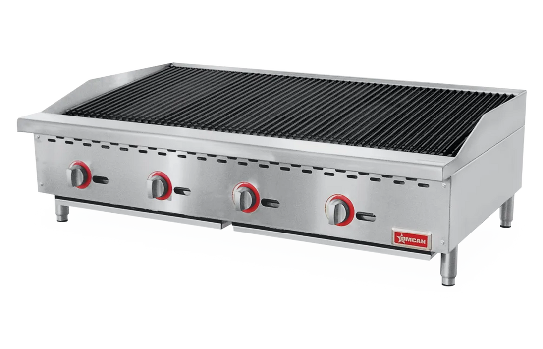 Omcan CE-CN-CB48-M 48 inch radiant gas charbroiler four burner countertop unit