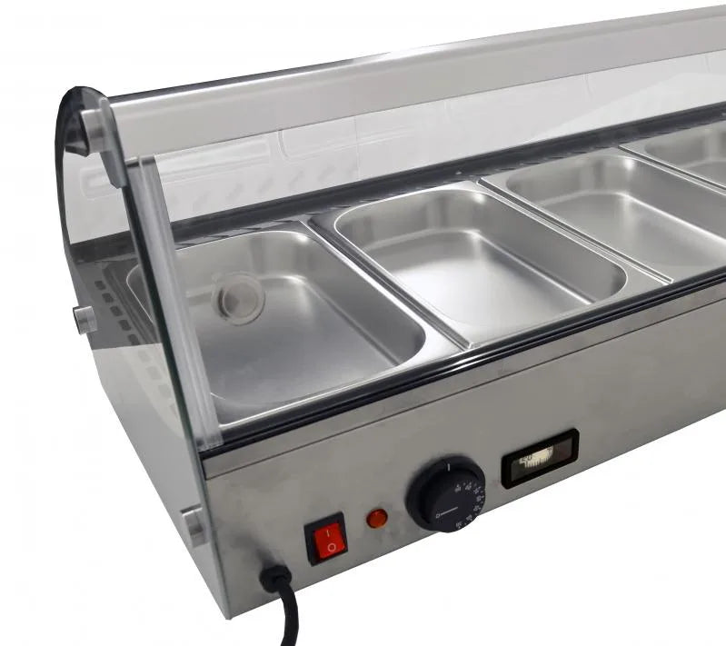 Omcan DW-CN-0006 44 inch curved glass countertop display warmer with six pans