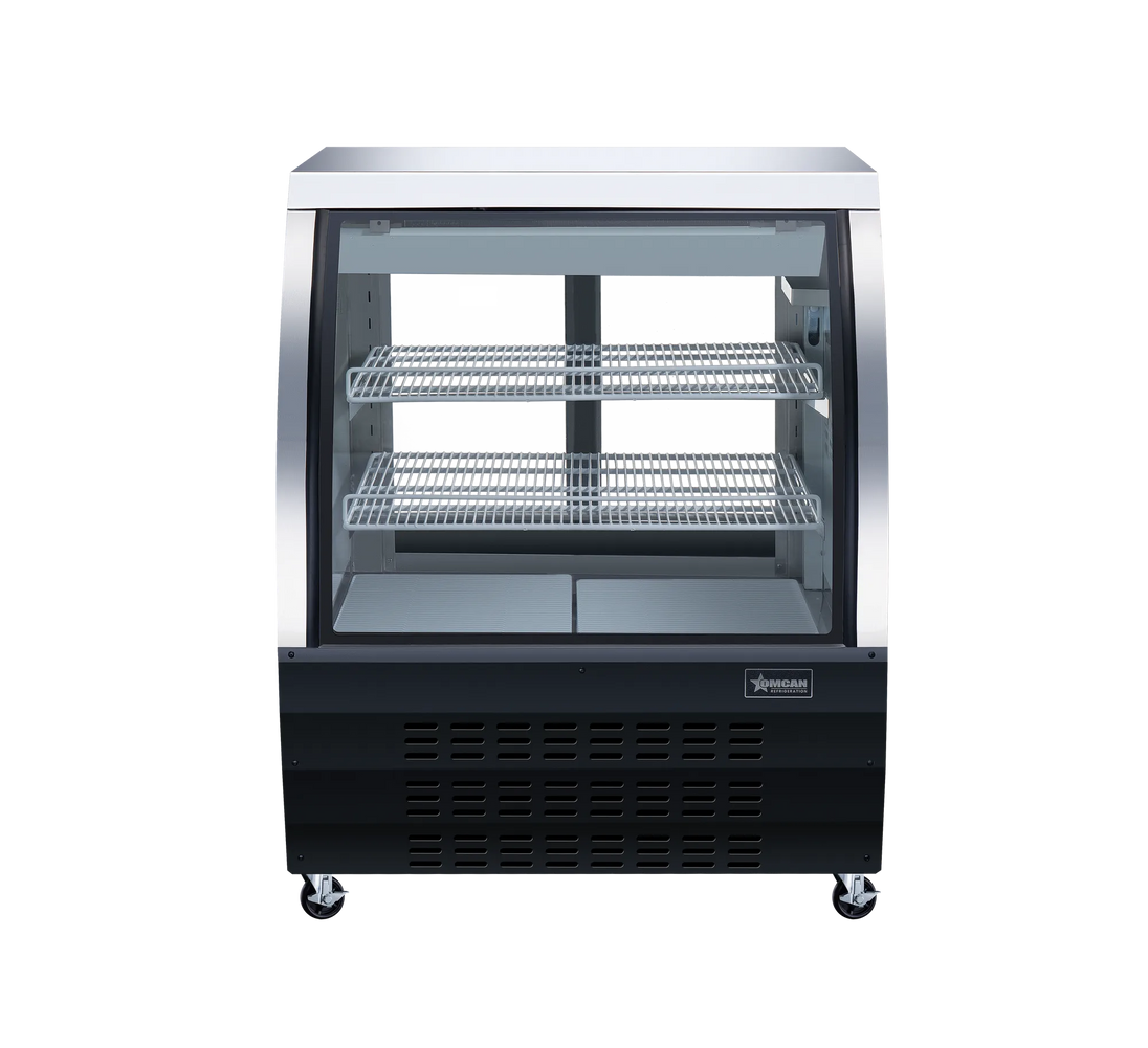Omcan RS-CN-0092-B sliding door showcase angle view