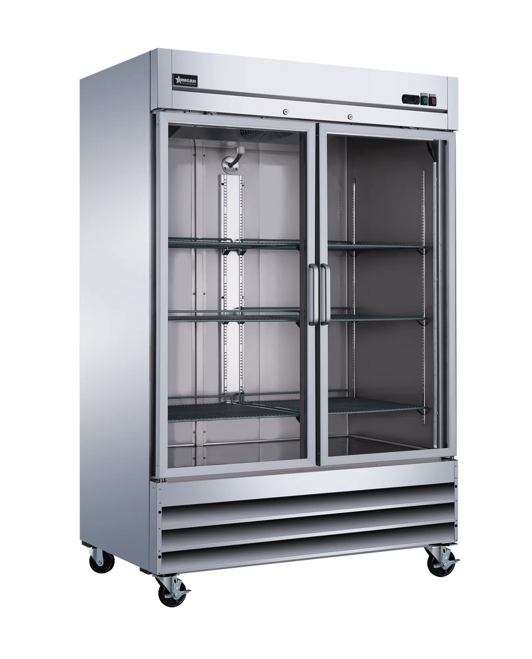 Omcan RE-CN-0041-G-HC 54 inch two glass door stainless steel reach-in refrigerator