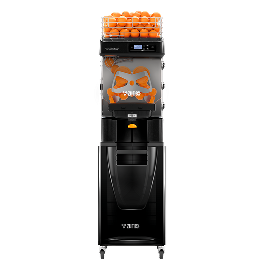 Zumex Versatile Star All-in-One Slim self-service citrus juicer on black podium