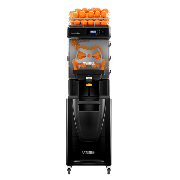 Zumex Versatile Star All-in-One Slim self-service citrus juicer on black podium