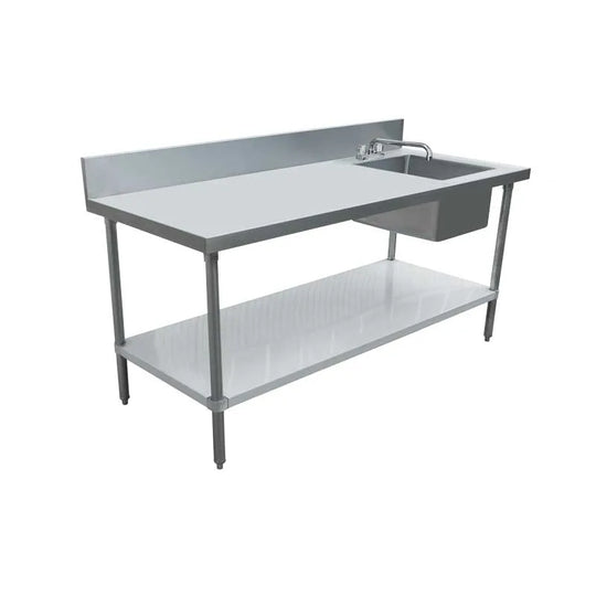 Omcan 43238 30 x 60 inch stainless steel work table with right sink