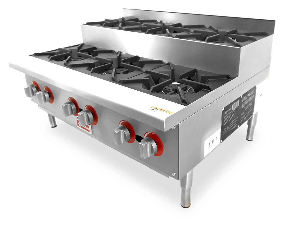 Omcan CE-CN-HP36-S 36 inch step up gas hot plate six burners