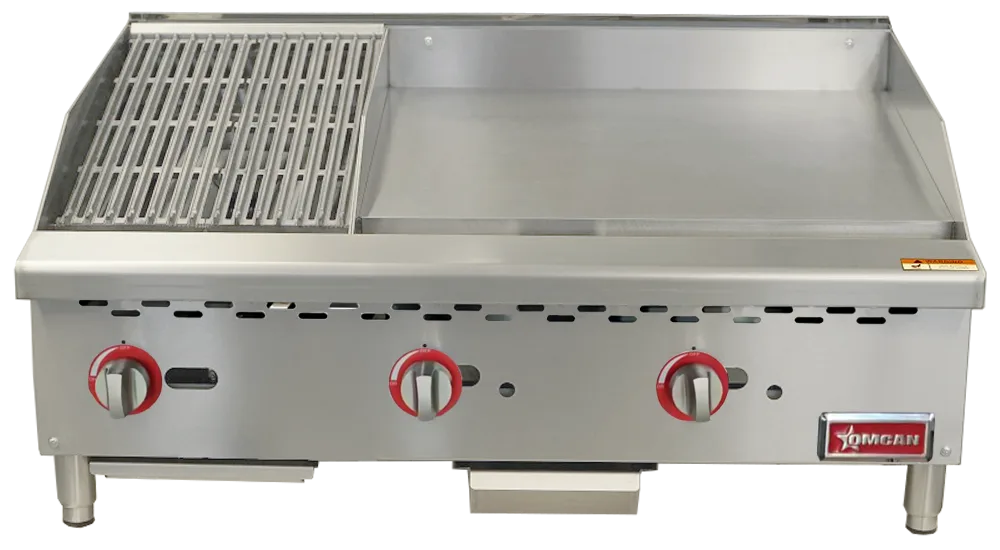Omcan CE-CN-12C24G 36 inch countertop gas charbroiler and griddle combo