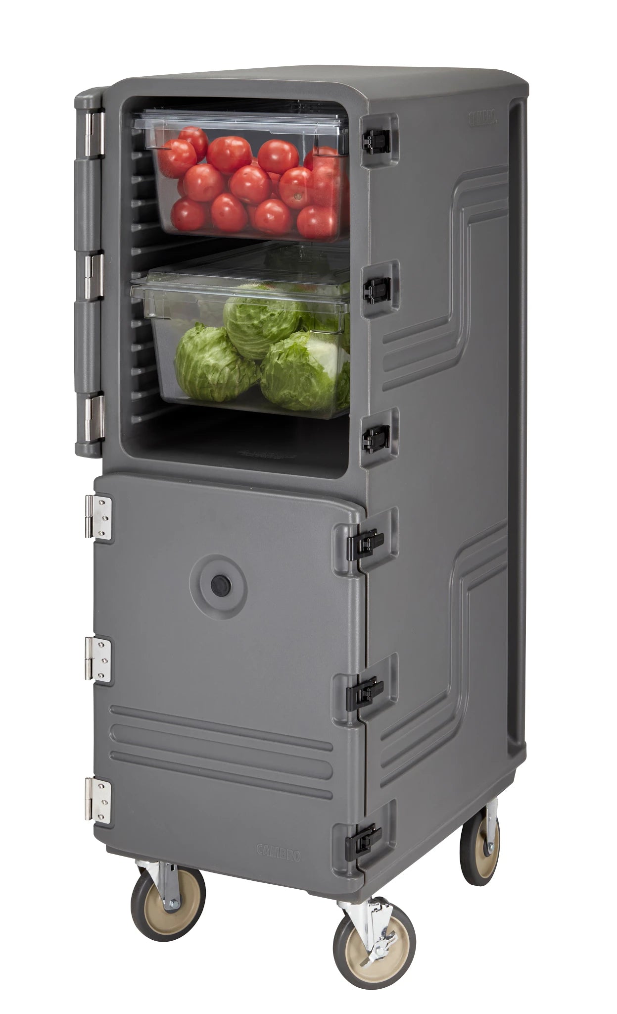 Cambro 1826DBC615 double compartment food box carrier in charcoal gray