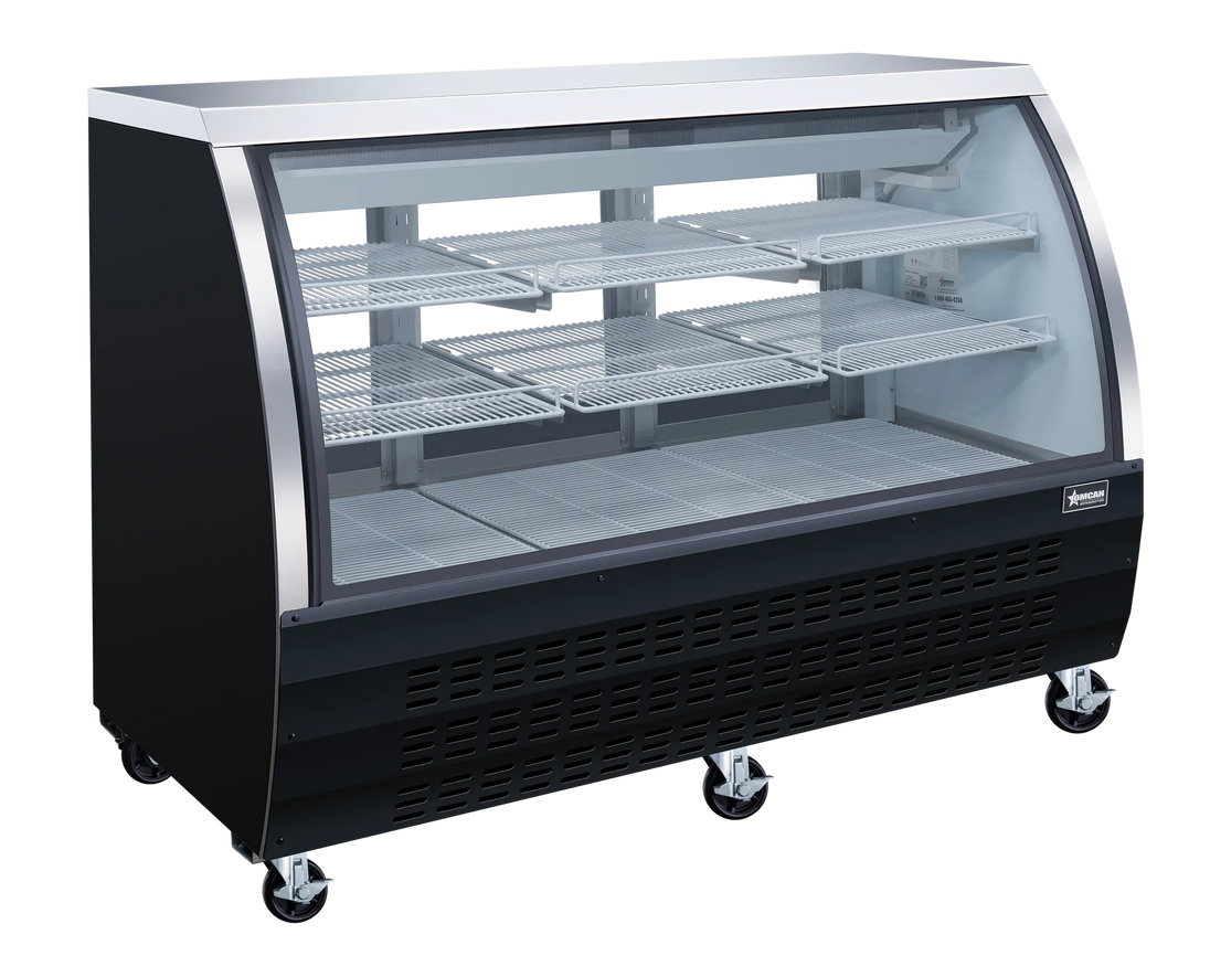 Omcan RS-CN-0163-B 64 inch black sliding door floor refrigerated showcase
