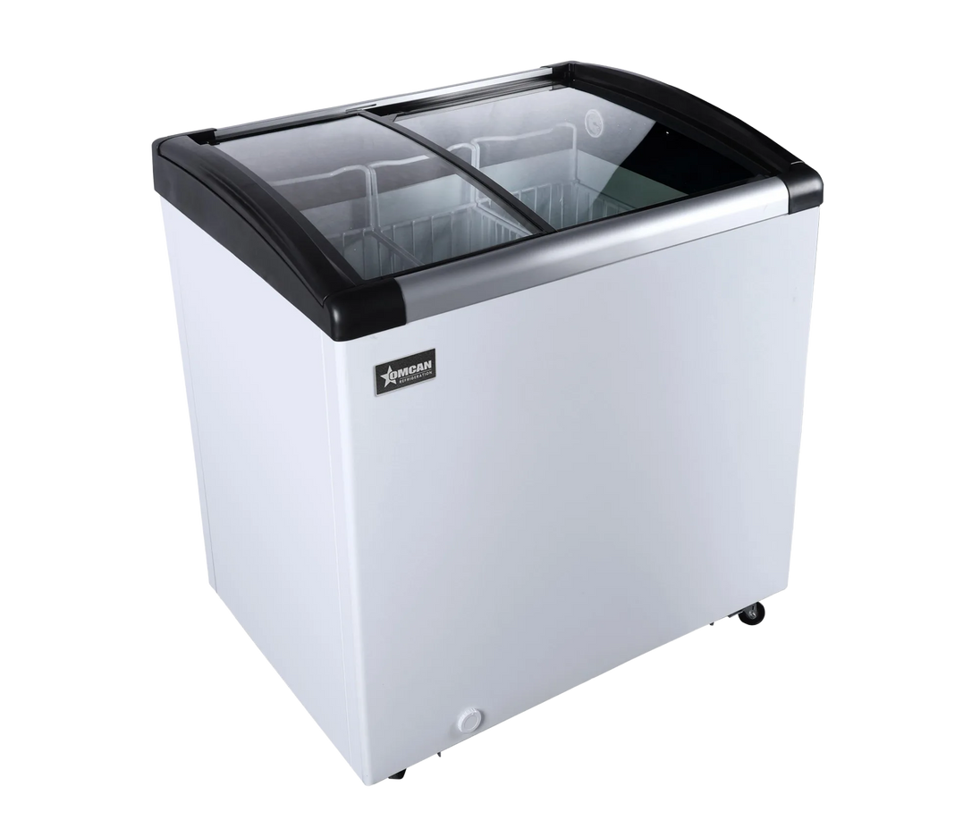 Omcan FR-CN-0166 31 inch ice cream display chest freezer with curved glass top