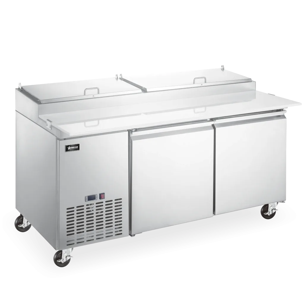 Omcan PT-CN-1829-HC 71 inch two door refrigerated pizza prep table