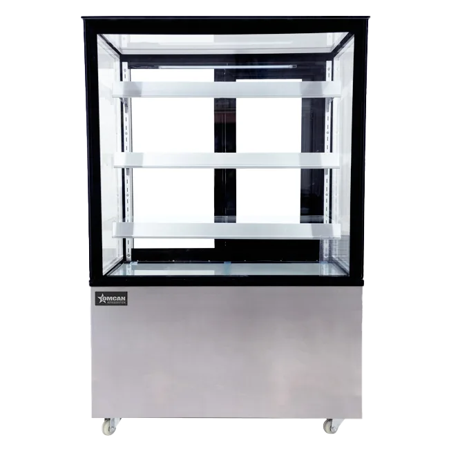 Omcan RS-CN-0271-S square glass display case detail view
