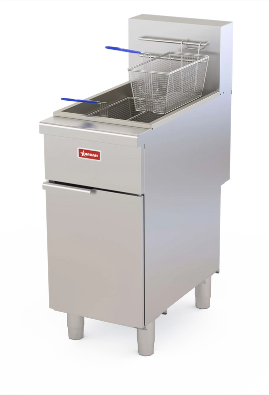 Omcan CE-CN-VF40 NG open pot natural gas floor fryer 100000 BTU