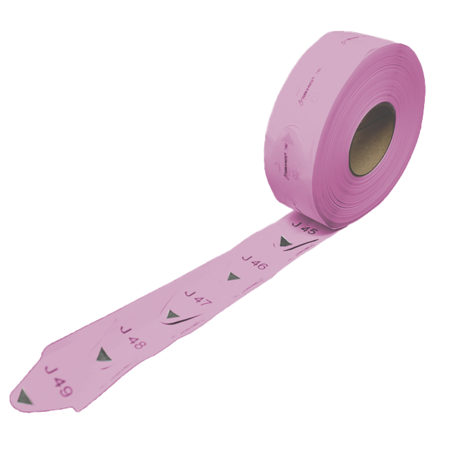 Omcan TIM80P Turn-O-Matic T80 pink ticket rolls, case of 30