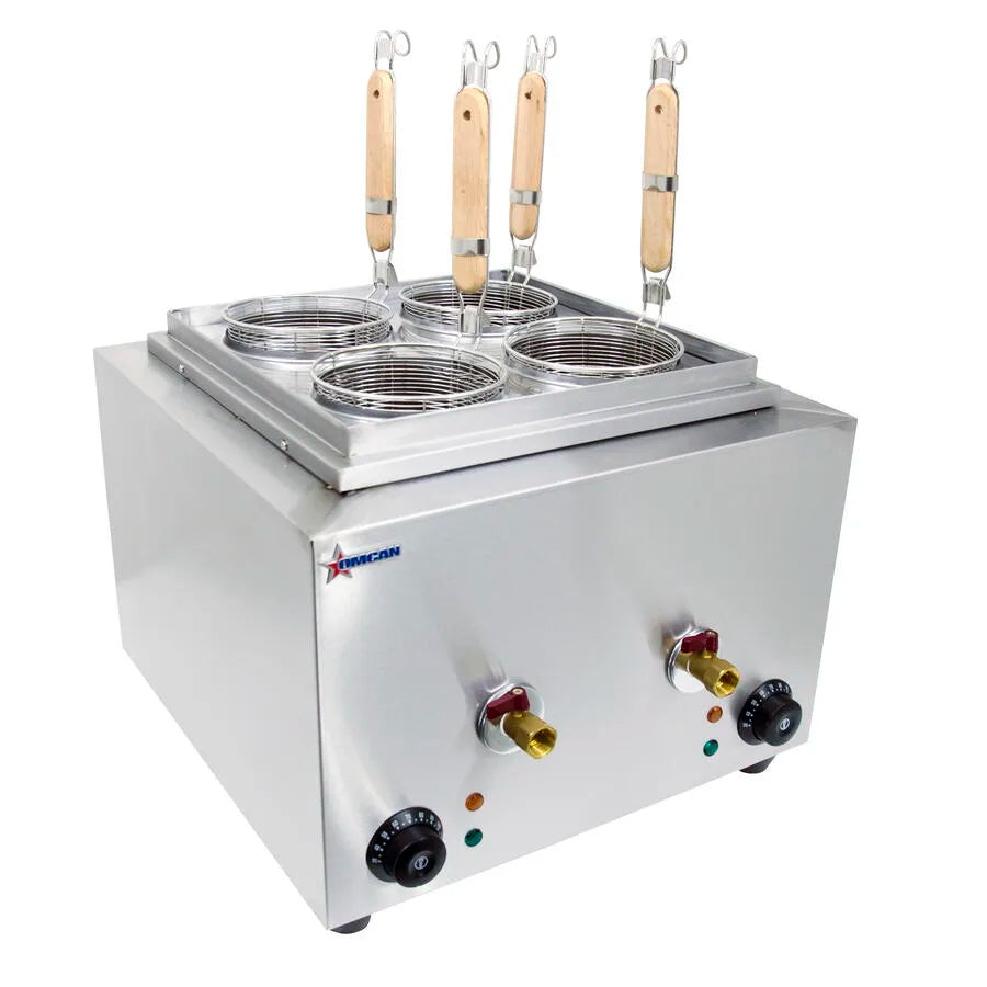 Omcan CE-CN-0004-A double tank electric countertop pasta cooker with baskets