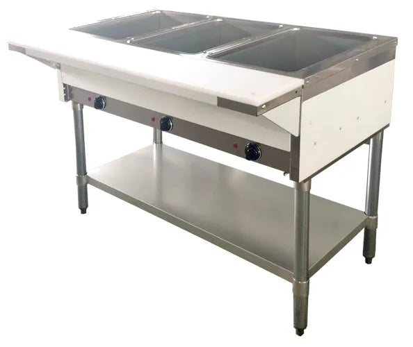 Omcan FW-CN-0003-H 44 inch three pan open well electric steam table with undershelf