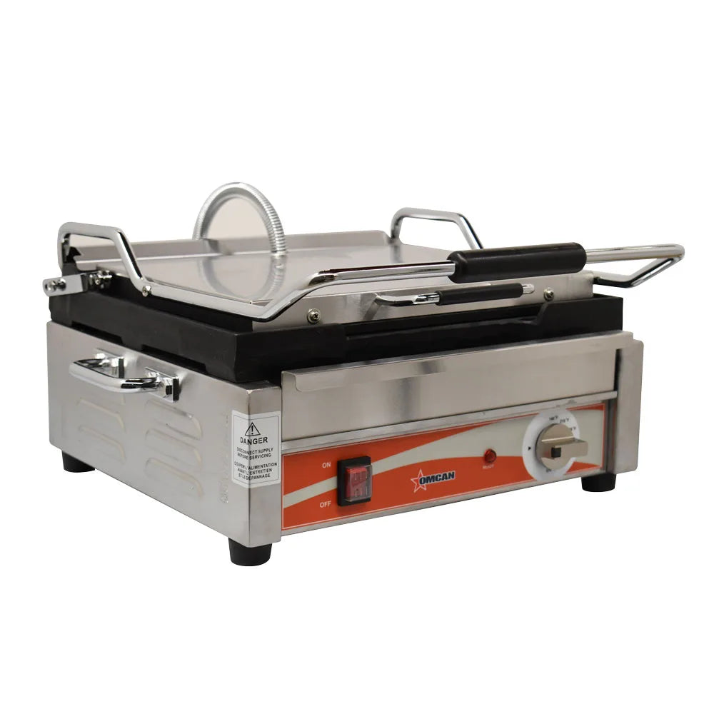 Omcan PG-CN-0679-F single panini grill with smooth 12 x 15 inch cast iron plates