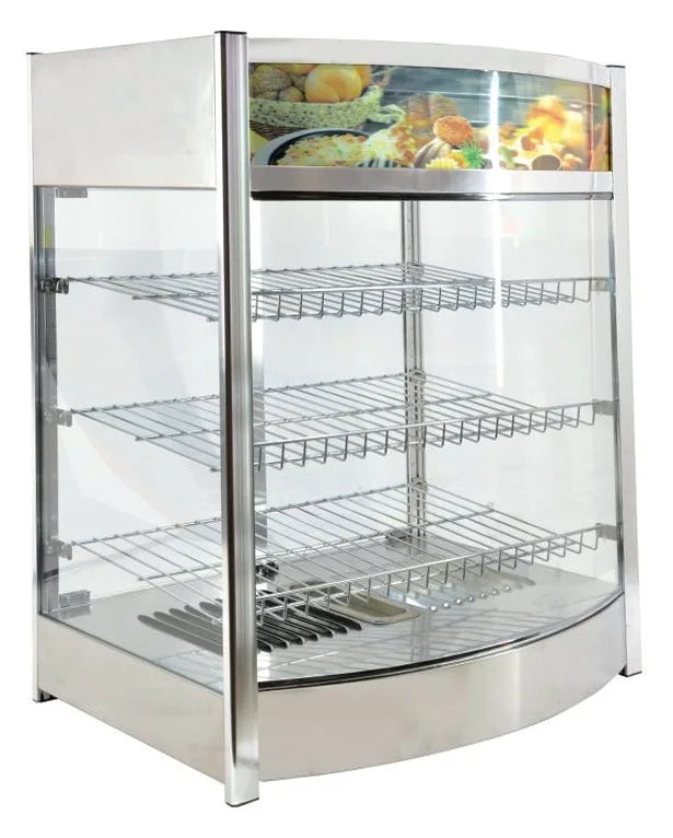 Omcan DW-CN-0137 26 inch countertop display warmer with three shelves and back doors