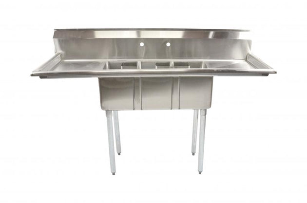 Omcan 39764 three compartment space saver sink with two drainboards