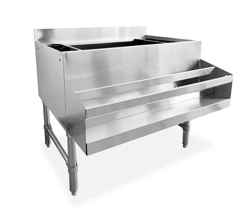 Omcan CS-ICB-24 24 inch stainless steel ice bin with 3 inch backsplash and two holders